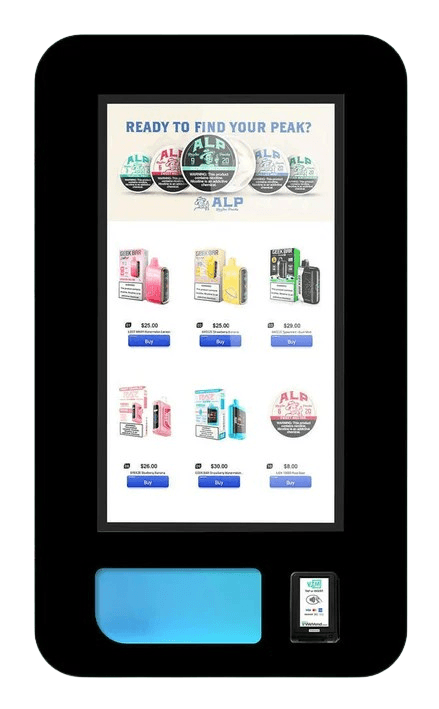 Mega VendWall – High-capacity 32" wall vape vending — 15 SKUs, ~150 units